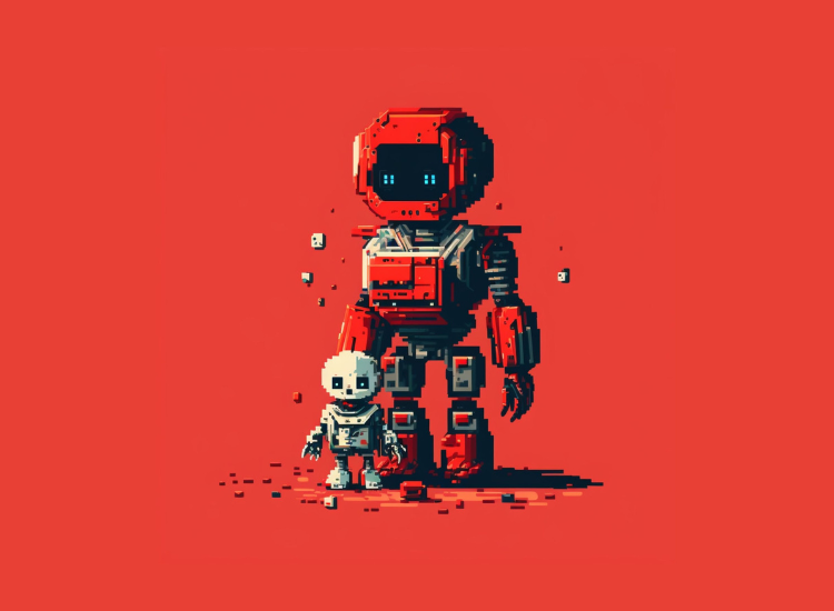 cartoon style pixeled robots